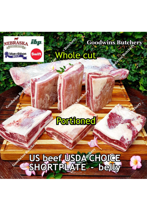 Beef belly samcan SHORTPLATE USDA US CHOICE frozen portioned cuts STANDARD 30-40% FAT +/- 1kg/pc price/kg (any brand in stock)